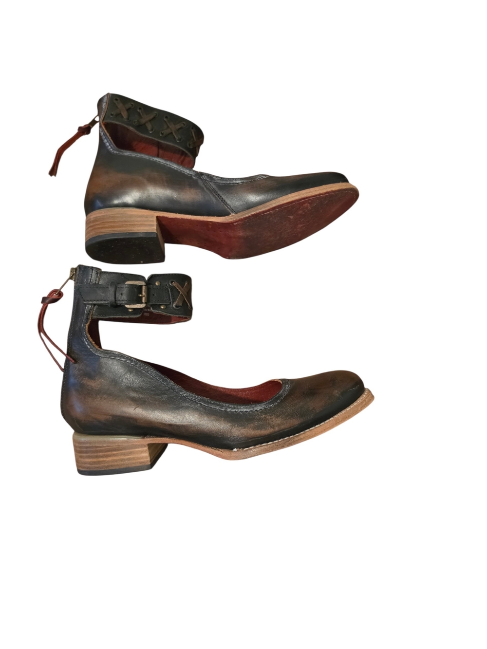 Freebird Moana Distressed Leather Ankle-Strap Flats in Brown - 10 - Picture 3 of 5